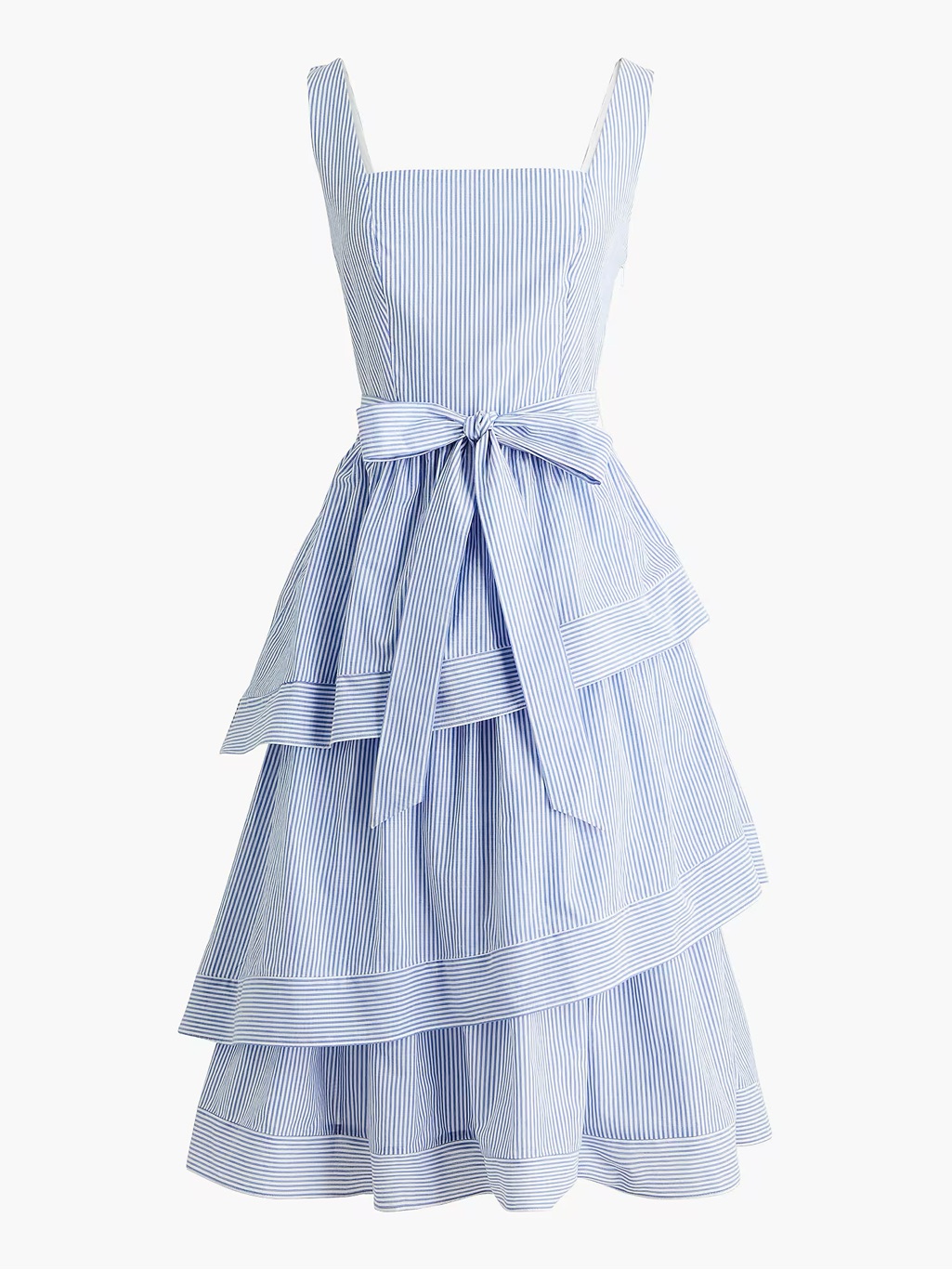 Nwt $128 J Crew Stripe Belted Tiered Dress In White/Banker Blue 10